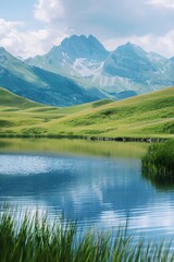 Scenic view of a mountain lake, perfect for travel brochures