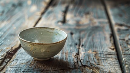 Simple white bowl on rustic wooden table, perfect for kitchen or dining room decor