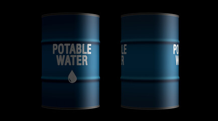 Potable water drinking h2o barrels in row