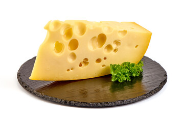 Maasdam cheese, Netherlands cheese, isolated on white background