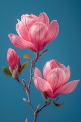 Delicate Magnolia Blossoms against Serene Sky Generative AI