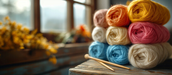 six fluffy wool neats in autumn colors - obrazy, fototapety, plakaty