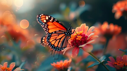 Butterfly landing on a blooming flower