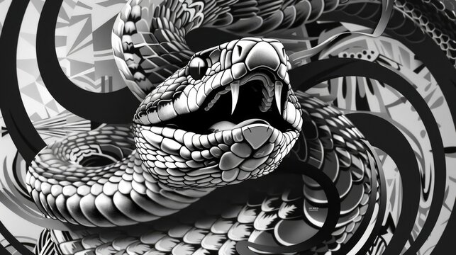 Detailed black and white image of a snake, suitable for educational purposes