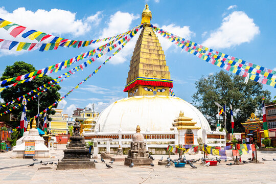 nepalese style stupa at kathmandu street	