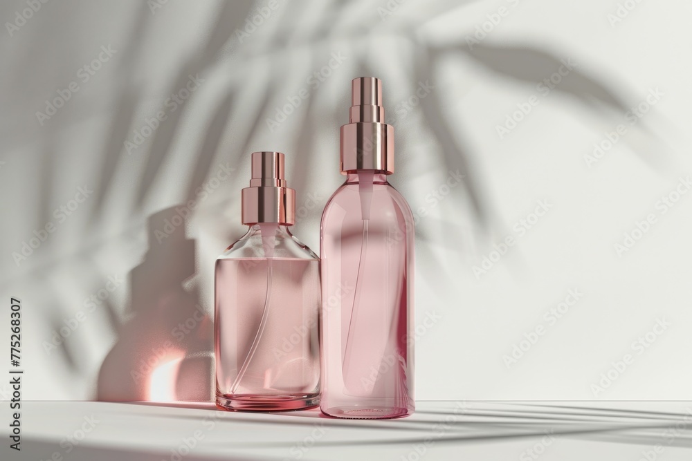 Poster Two bottles placed on a table. Suitable for various concepts
