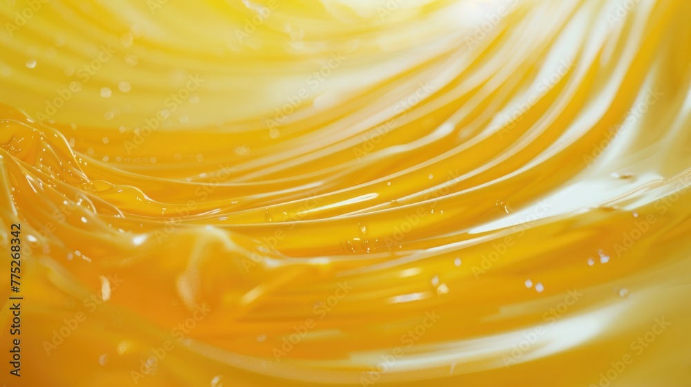Poster close up of swirling yellow liquid, suitable for science and abstract concepts