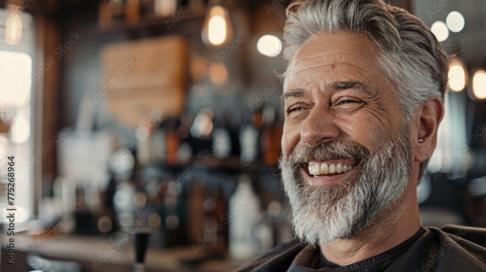 Aufkleber A man with a beard smiling at the camera. Suitable for various concepts