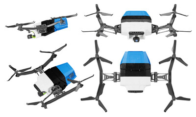 Quadcopters Adorned with Estonian Flag Colors Captured in a Dark Sky Backdrop