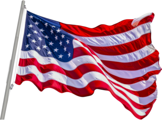 American flag waving with pride cut out on transparent background