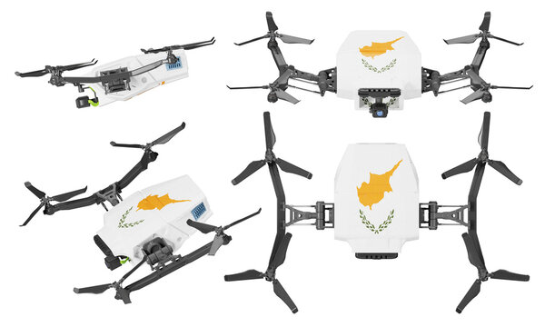 Unmanned Aerial Vehicles with Cypriot Flag Design on a Seamless Black Background