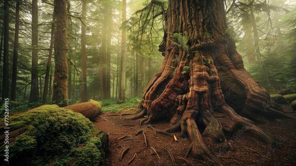 Aufkleber a large tree standing in the middle of a forest. suitable for nature and environmental themes