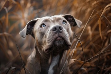 Portrait of a pit bull dog. - obrazy, fototapety, plakaty