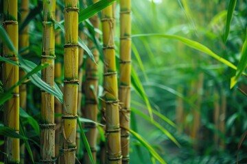 Sugar cane stalks on plantation.