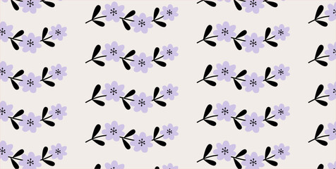 Fototapeta na wymiar Seamless pattern of lilac spring blossoms and branches on pink background. Floral design for textile, wallpaper, wrapping paper. Flower backdrop.