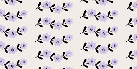 Seamless pattern of lilac spring blossoms and branches on pink background. Floral design for textile, wallpaper, wrapping paper. Flower backdrop.