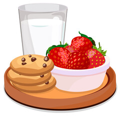 Cookies and strawberries and a glass of milk