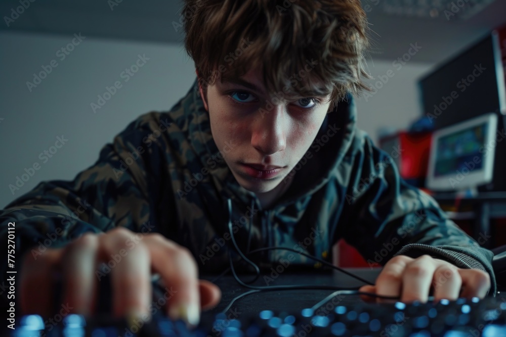 Aufkleber a young man working on a computer. suitable for technology concepts