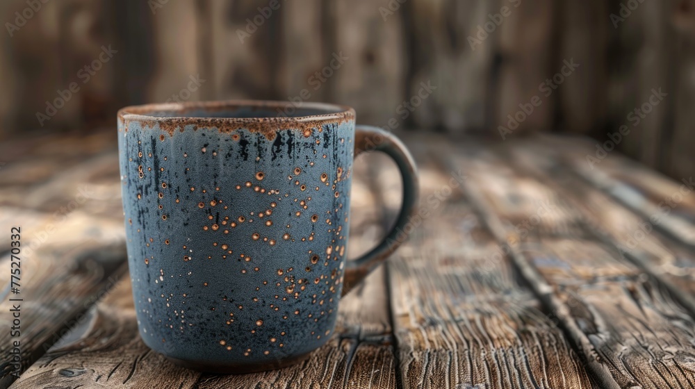 Poster a simple coffee cup resting on a wooden table. suitable for various design projects