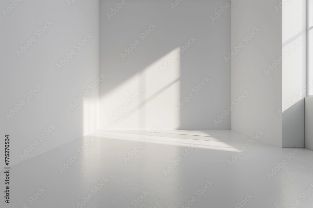 Poster A simple white room with a window and white floor. Suitable for various design projects