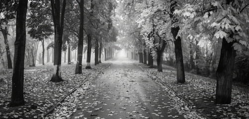 A serene black and white photo of a peaceful path in the woods. Suitable for nature and outdoor themes
