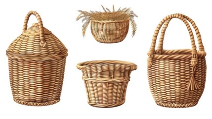 Obraz premium Set of four wicker baskets with handles. Perfect for home organization projects