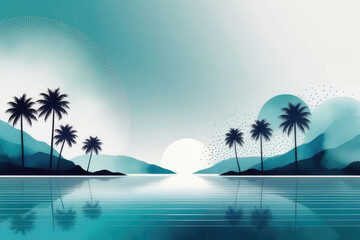 Fototapeta na wymiar Silhouettes of palm trees in minimalistic style in water color painting.