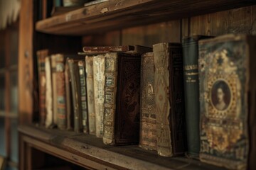 Fototapeta na wymiar Vintage Astrological Books on Wooden Shelf