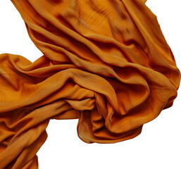 Crumpled orange fabric texture cut out on transparent background