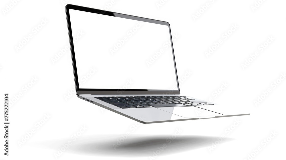 Poster a modern laptop computer with a blank white screen. perfect for technology concepts
