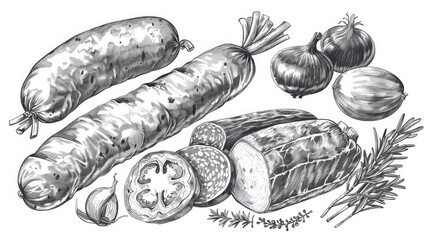 A colorful drawing of assorted fresh vegetables. Suitable for healthy eating concepts