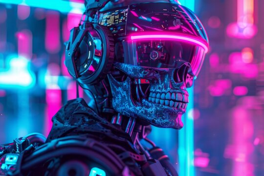 Cyberpunk-style technologies of the future in neon light. Wallpaper background for computer recalms, etc