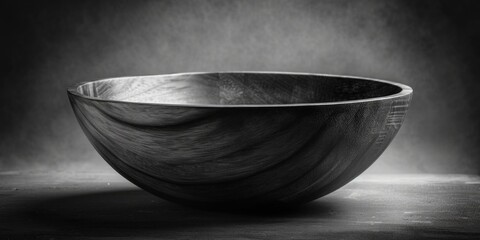 Simple black and white photo of a wooden bowl. Suitable for kitchen or home decor