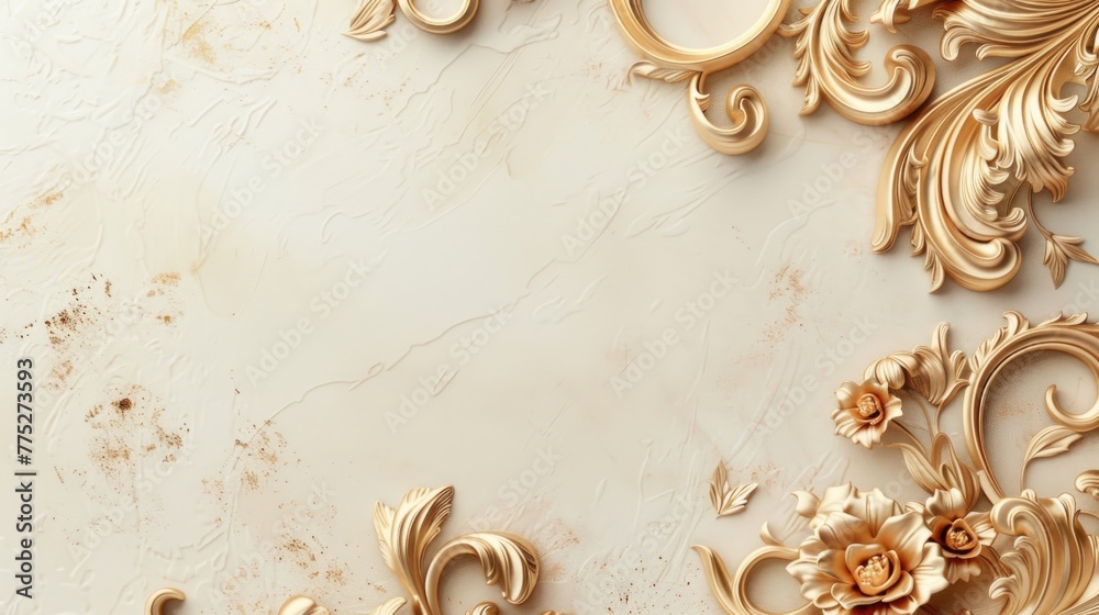 Aufkleber elegant gold frame with intricate floral and scroll designs on a white wall. perfect for adding a to