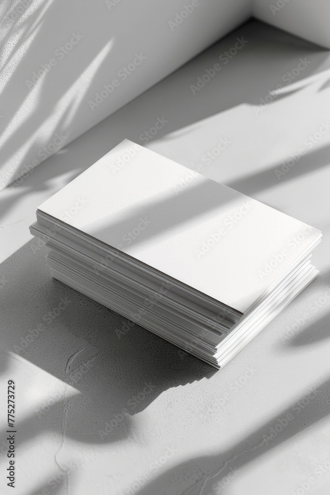 Poster a stack of white paper on a table. suitable for office or education concepts