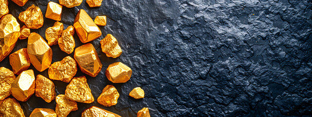 Heap of gold nuggets, concept of wealth and precious metal mining - obrazy, fototapety, plakaty