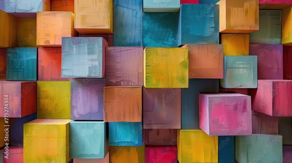 Poster colorful cubes stacked on top of each other. suitable for educational and design concepts