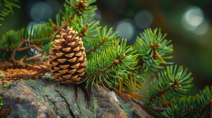 A pine tree with a cone on top. Suitable for nature and outdoor-themed designs