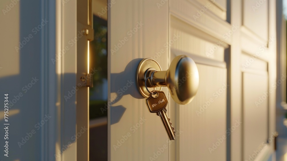 Poster close up of a door with keys, perfect for security concept designs
