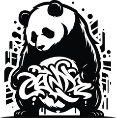 grizzly, polar bear, panda, animal silhouette in graffiti tag, hip hop, street art typography illustration. 