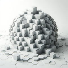 Futuristic Geometric Landscape, A Complex Array of 3D Cubes and Hexagons Creating a Sci-Fi Cityscape