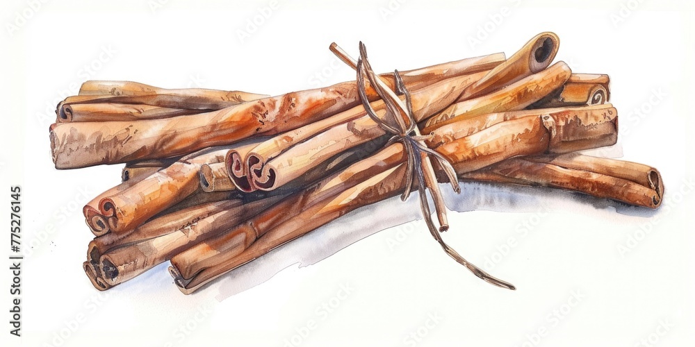 Wall mural a vibrant painting of cinnamon sticks. suitable for food and spice related projects