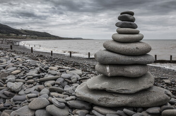 stack of stones on a welsh beach