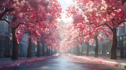 Cherry blossom trees lining a city street