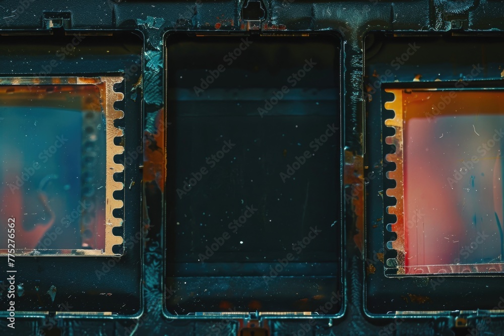 Poster detailed view of three windows on a train, suitable for transportation concepts