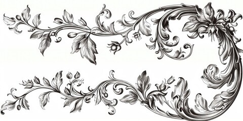 Black and white floral design drawing, suitable for various projects