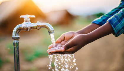 African child reaches for clean water, symbolizing hope and access to basic needs