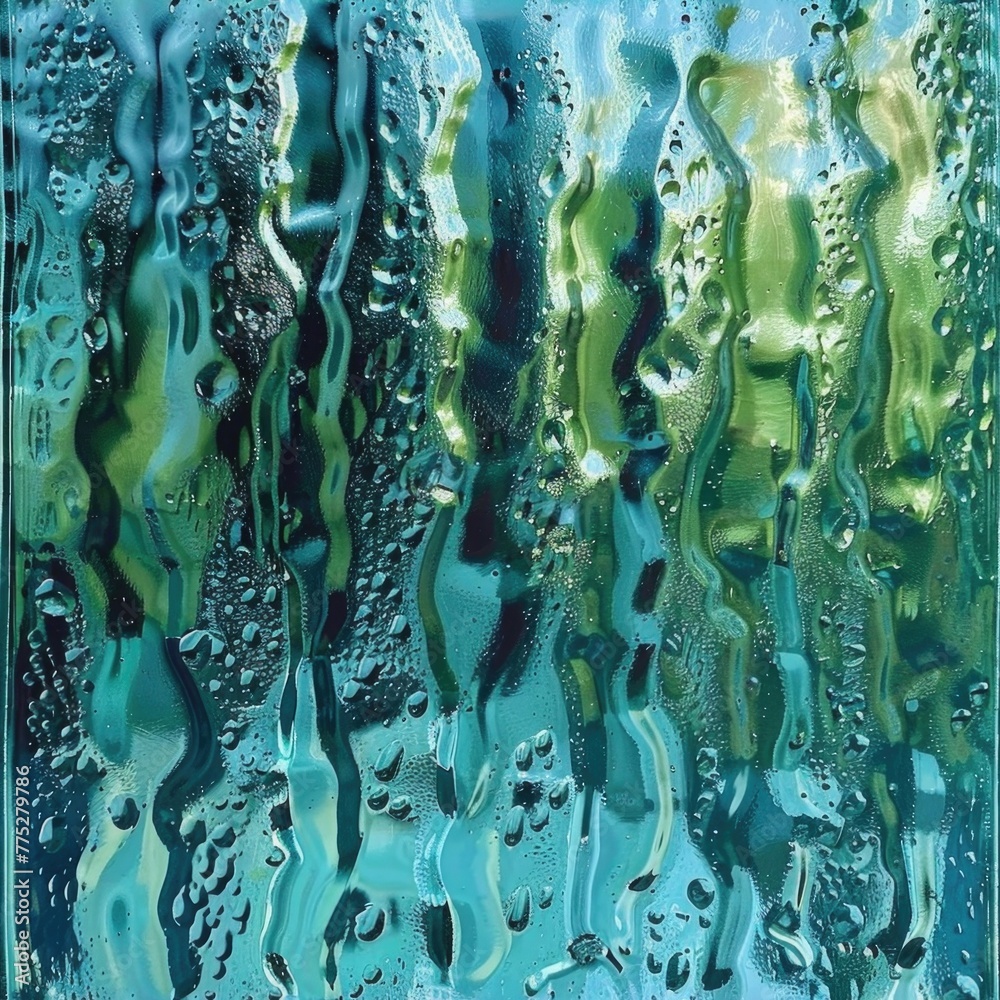 Poster close up of water droplets on a window. suitable for weather or nature concepts