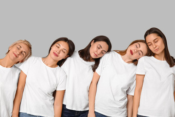Many beautiful women on grey background. Women history month