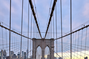 brooklyn bridge suspension cables detail (hudson river between manhattan and downtown dumbo) at...